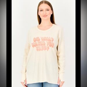 NWT ($49.95USD) OFFLINE aerie Oat Color LS Waffle Knit Graphic Tee W/ Thumb Hole